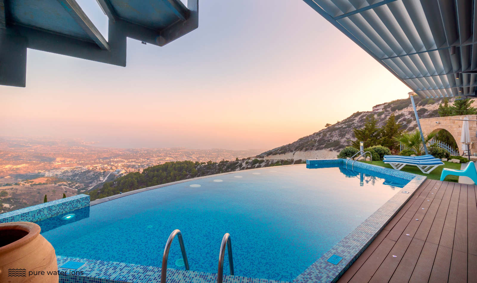 swimming pool at sunset